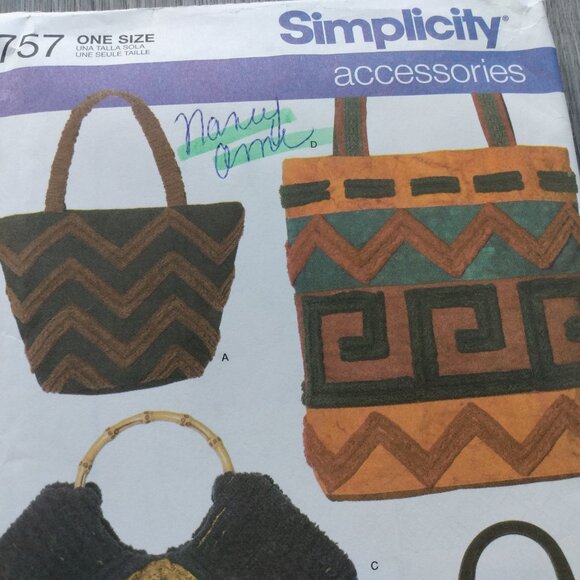 Handbag Sewing Pattern Chenille Purse Shoulder Bag Simplicity 4757 UNCUT - Picture 3 of 10